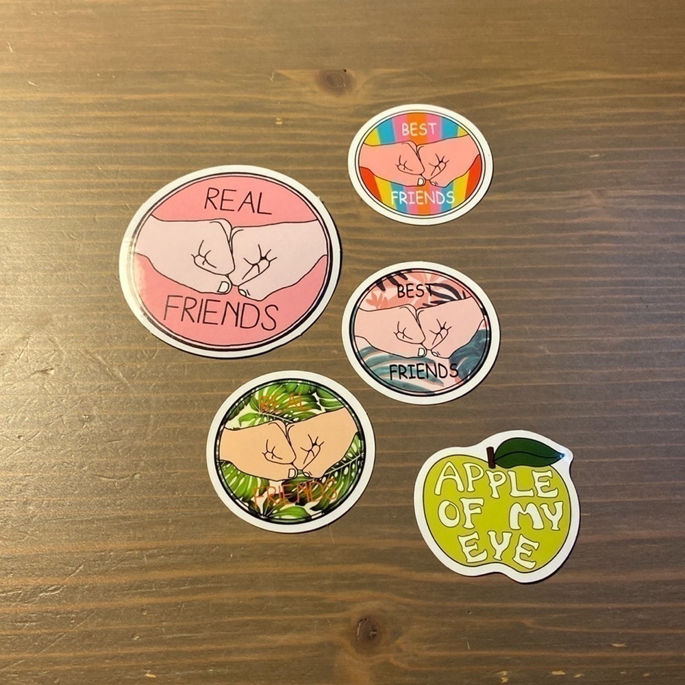 Set of 5 Cute Vinyl Stickers Bundle Friendship Fist Bump Apple of My Eye Decals